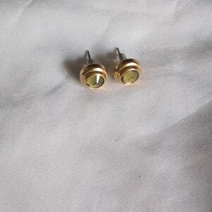 Gold Stud Earrings with Real Citrine Gem.